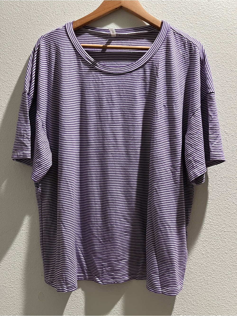 Relaxed Striped Short Sleeve Tee in Purple & White